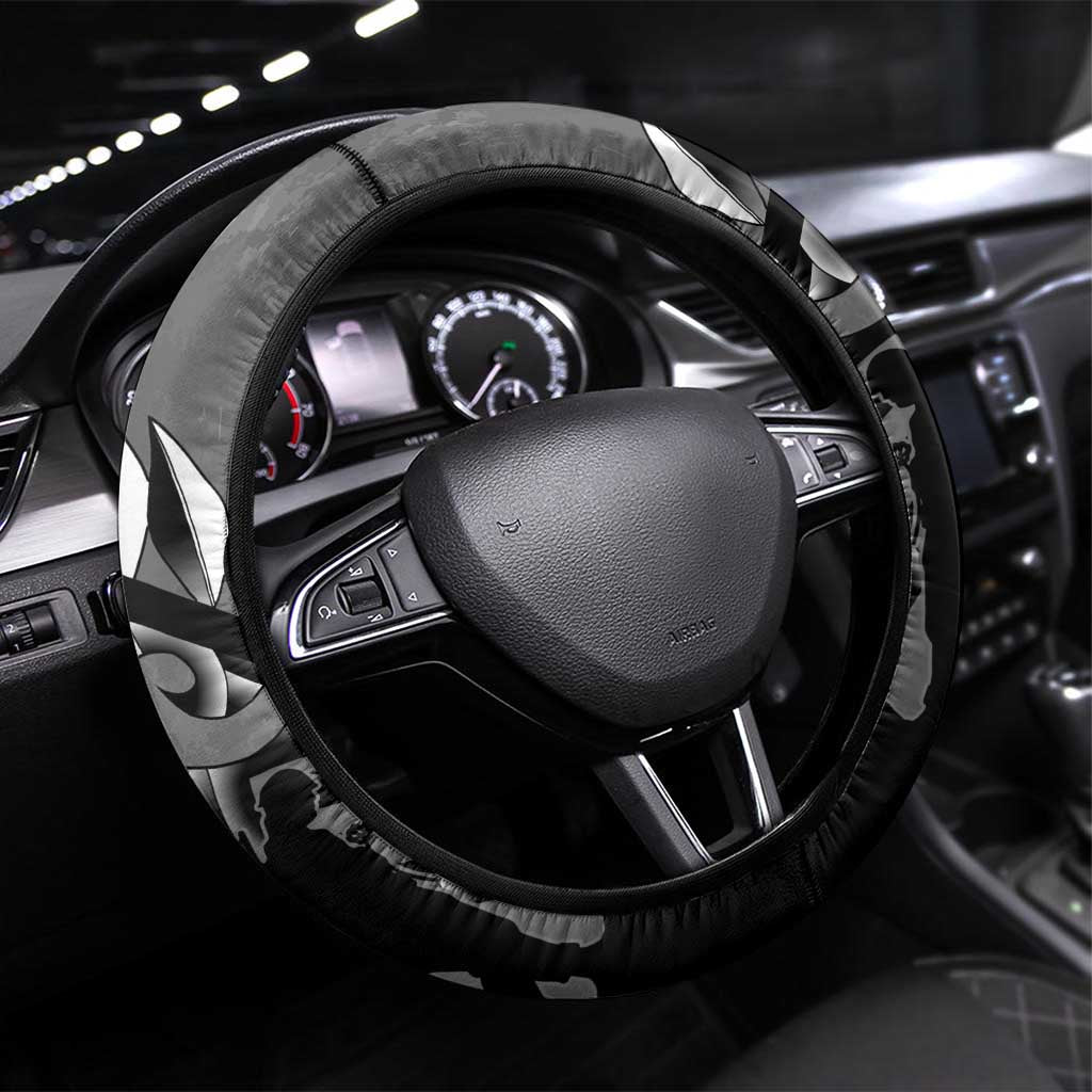 New Zealand ANZAC Day Steering Wheel Cover 25th April Silver Fern With Poppy LT14 Universal Fit Gray - Polynesian Pride
