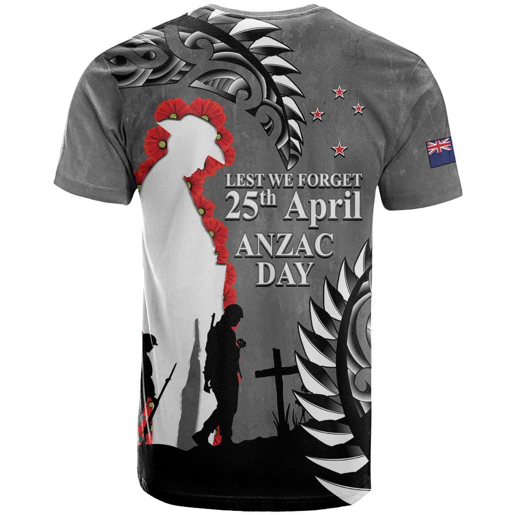 New Zealand ANZAC Day T Shirt 25th April Silver Fern With Poppy LT14 - Polynesian Pride