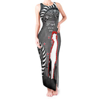 New Zealand ANZAC Day Tank Maxi Dress 25th April Silver Fern With Poppy LT14 Women Gray - Polynesian Pride