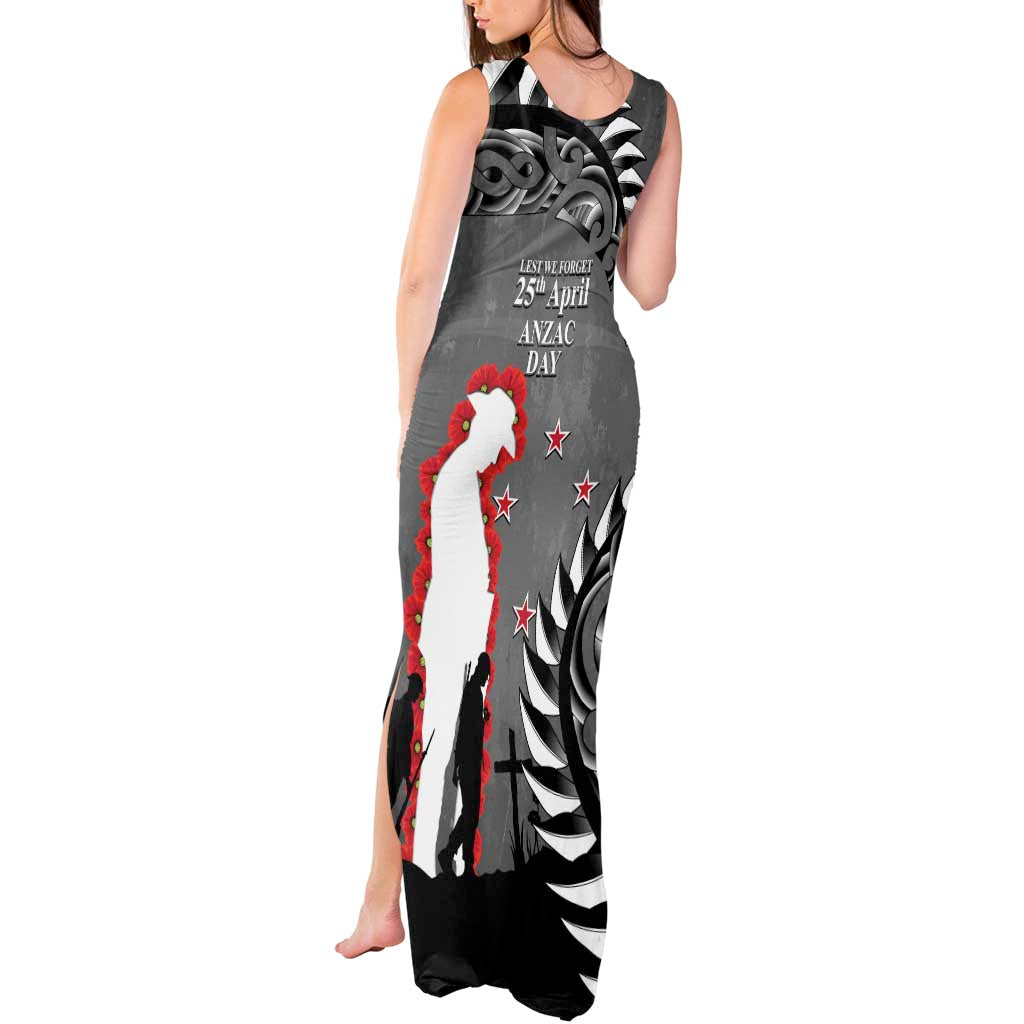 New Zealand ANZAC Day Tank Maxi Dress 25th April Silver Fern With Poppy LT14 - Polynesian Pride