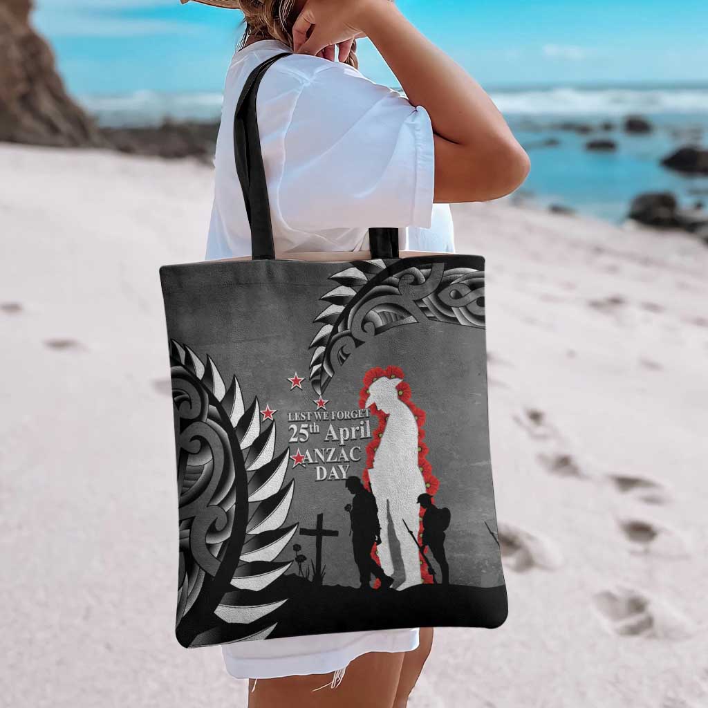 New Zealand ANZAC Day Tote Bag 25th April Silver Fern With Poppy LT14 - Polynesian Pride
