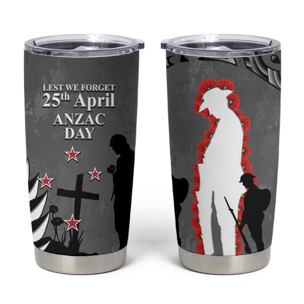 New Zealand ANZAC Day Tumbler Cup 25th April Silver Fern With Poppy LT14 Gray - Polynesian Pride