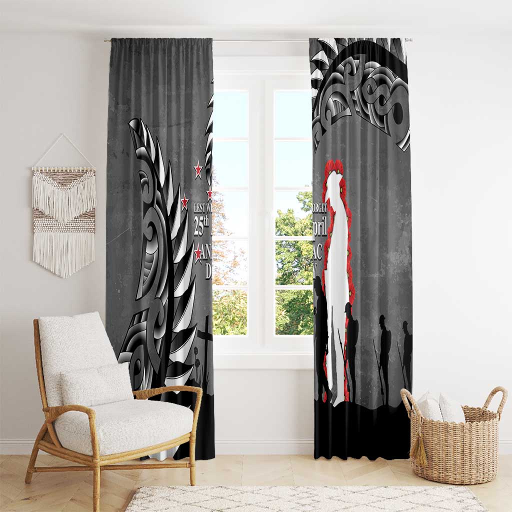 New Zealand ANZAC Day Window Curtain 25th April Silver Fern With Poppy