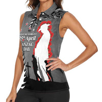 New Zealand ANZAC Day Women Sleeveless Polo Shirt 25th April Silver Fern With Poppy LT14 - Polynesian Pride