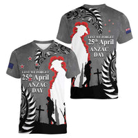 New Zealand ANZAC Day Women V-Neck T-Shirt 25th April Silver Fern With Poppy LT14 - Polynesian Pride