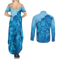 Aloha Hawaii Molokai Island Couples Matching Summer Maxi Dress and Long Sleeve Button Shirt Hibiscus Tribal Honu Hawaiian Tattoo LT14 - Polynesian Pride