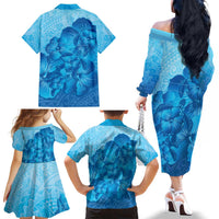 Aloha Hawaii Molokai Island Family Matching Off The Shoulder Long Sleeve Dress and Hawaiian Shirt Hibiscus Tribal Honu Hawaiian Tattoo LT14 - Polynesian Pride