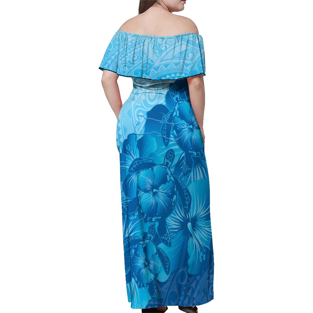 Aloha Hawaii Molokai Island Family Matching Off Shoulder Maxi Dress and Hawaiian Shirt Hibiscus Tribal Honu Hawaiian Tattoo LT14 - Polynesian Pride