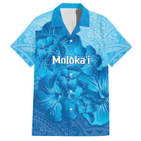 Aloha Hawaii Molokai Island Family Matching Puletasi and Hawaiian Shirt Hibiscus Tribal Honu Hawaiian Tattoo LT14 Dad's Shirt - Short Sleeve Blue - Polynesian Pride