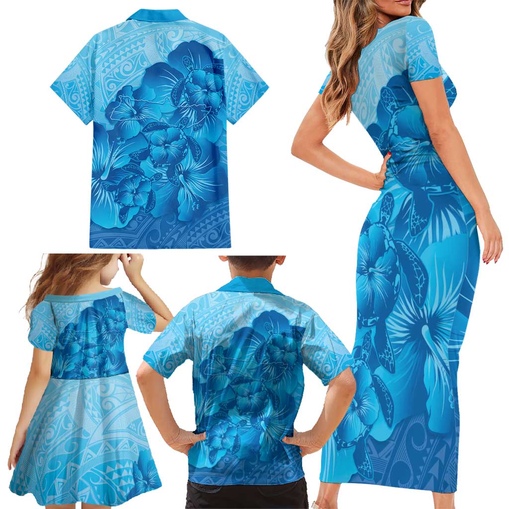 Aloha Hawaii Molokai Island Family Matching Short Sleeve Bodycon Dress and Hawaiian Shirt Hibiscus Tribal Honu Hawaiian Tattoo LT14 - Polynesian Pride