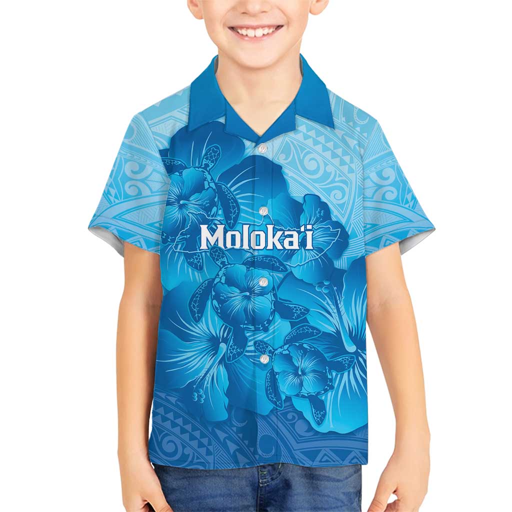 Aloha Hawaii Molokai Island Family Matching Summer Maxi Dress and Hawaiian Shirt Hibiscus Tribal Honu Hawaiian Tattoo LT14 Son's Shirt Blue - Polynesian Pride