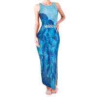 Aloha Hawaii Molokai Island Family Matching Tank Maxi Dress and Hawaiian Shirt Hibiscus Tribal Honu Hawaiian Tattoo LT14 Mom's Dress Blue - Polynesian Pride