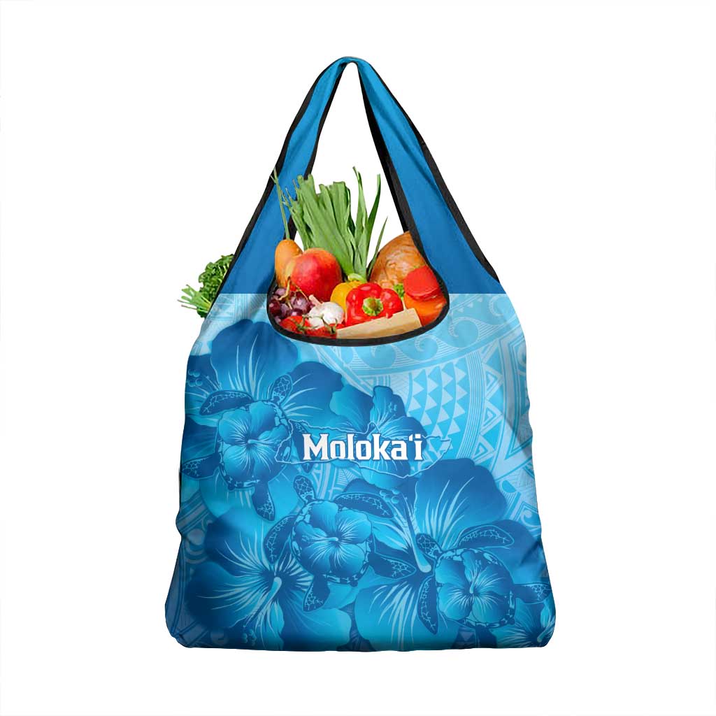 Aloha Hawaii Molokai Island Grocery Bag Hibiscus Tribal Honu Hawaiian Tattoo LT14 1-pack One Size Blue - Polynesian Pride