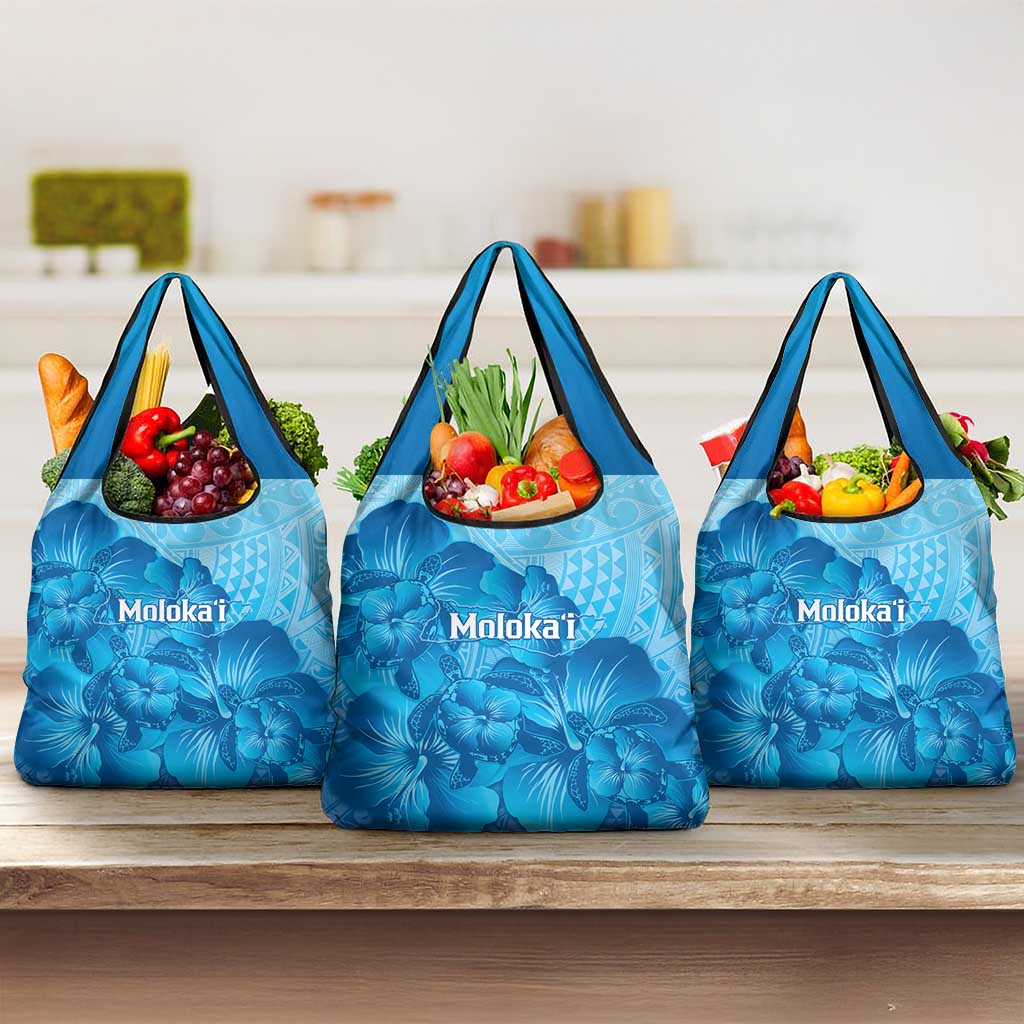 Aloha Hawaii Molokai Island Grocery Bag Hibiscus Tribal Honu Hawaiian Tattoo LT14 3-pack One Size Blue - Polynesian Pride