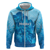 Aloha Hawaii Molokai Island Hoodie Hibiscus Tribal Honu Hawaiian Tattoo LT14 Zip Hoodie Blue - Polynesian Pride
