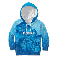 Aloha Hawaii Molokai Island Kid Hoodie Hibiscus Tribal Honu Hawaiian Tattoo LT14 Hoodie Blue - Polynesian Pride
