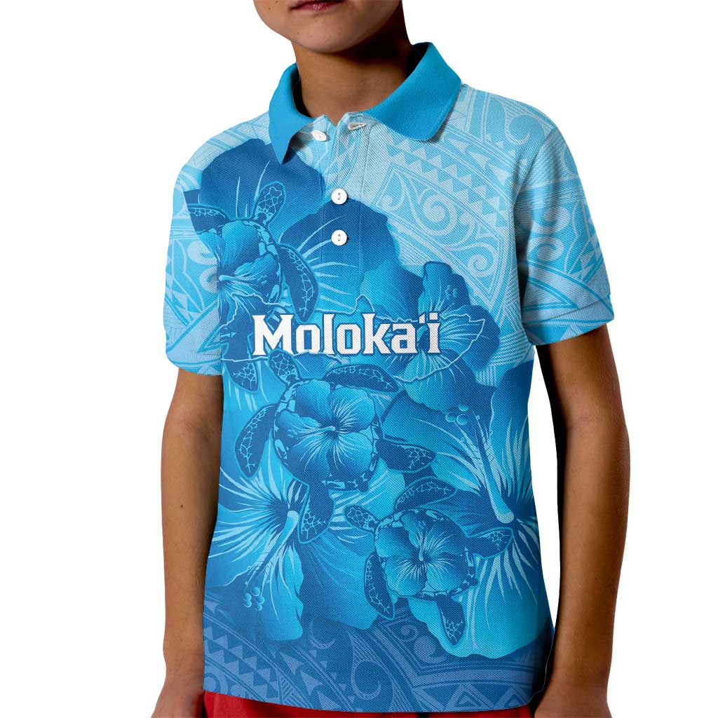 Aloha Hawaii Molokai Island Kid Polo Shirt Hibiscus Tribal Honu Hawaiian Tattoo LT14 Kid Blue - Polynesian Pride