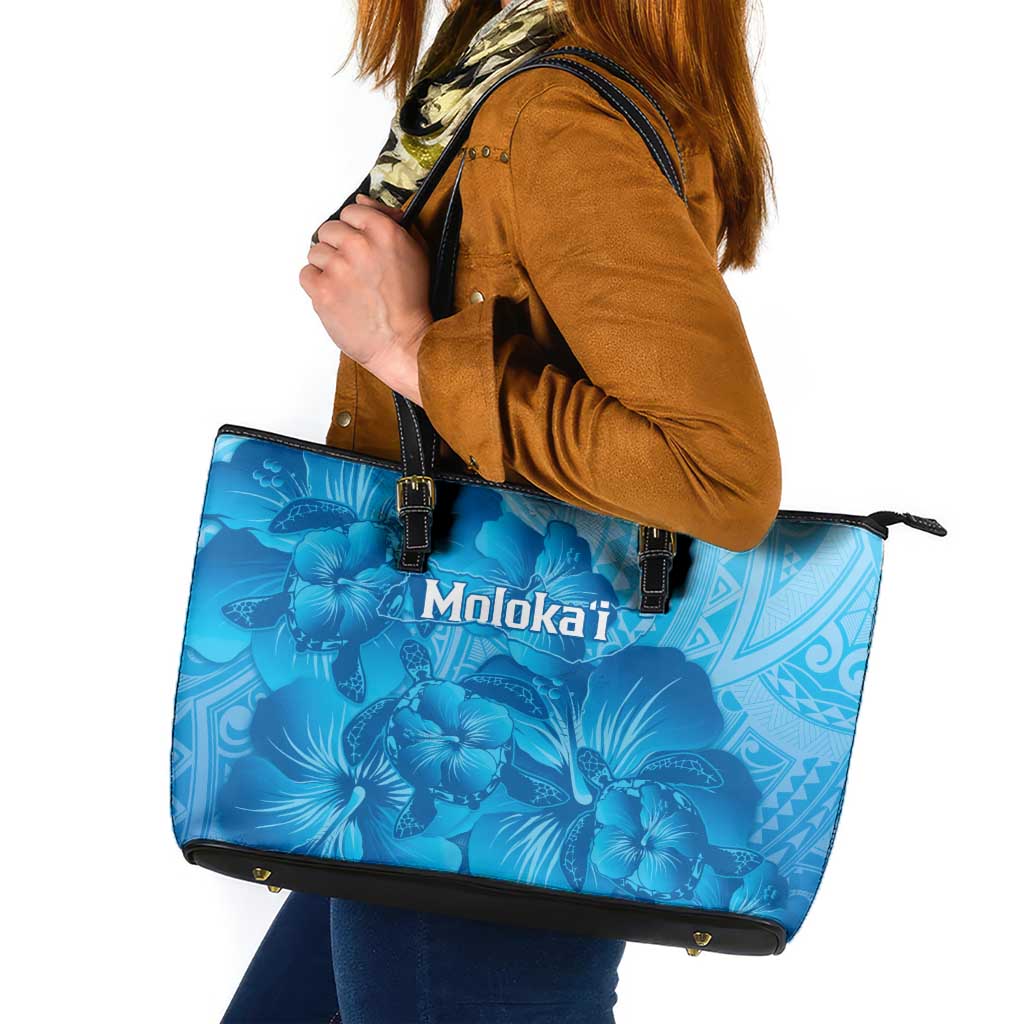 Aloha Hawaii Molokai Island Leather Tote Bag Hibiscus Tribal Honu Hawaiian Tattoo LT14 Blue - Polynesian Pride