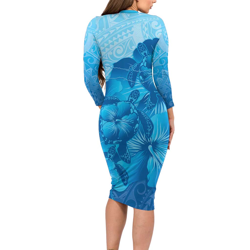 Aloha Hawaii Molokai Island Long Sleeve Bodycon Dress Hibiscus Tribal Honu Hawaiian Tattoo LT14 - Polynesian Pride