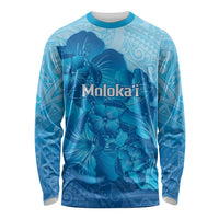 Aloha Hawaii Molokai Island Long Sleeve Shirt Hibiscus Tribal Honu Hawaiian Tattoo LT14 Unisex Blue - Polynesian Pride