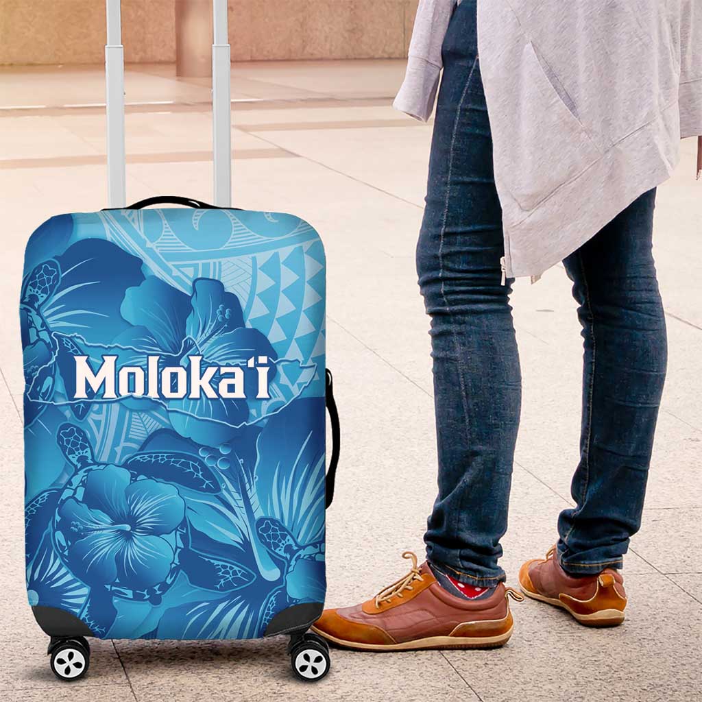 Aloha Hawaii Molokai Island Luggage Cover Hibiscus Tribal Honu Hawaiian Tattoo LT14 Blue - Polynesian Pride