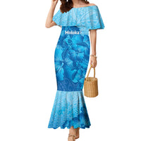 Aloha Hawaii Molokai Island Mermaid Dress Hibiscus Tribal Honu Hawaiian Tattoo LT14 Women Blue - Polynesian Pride
