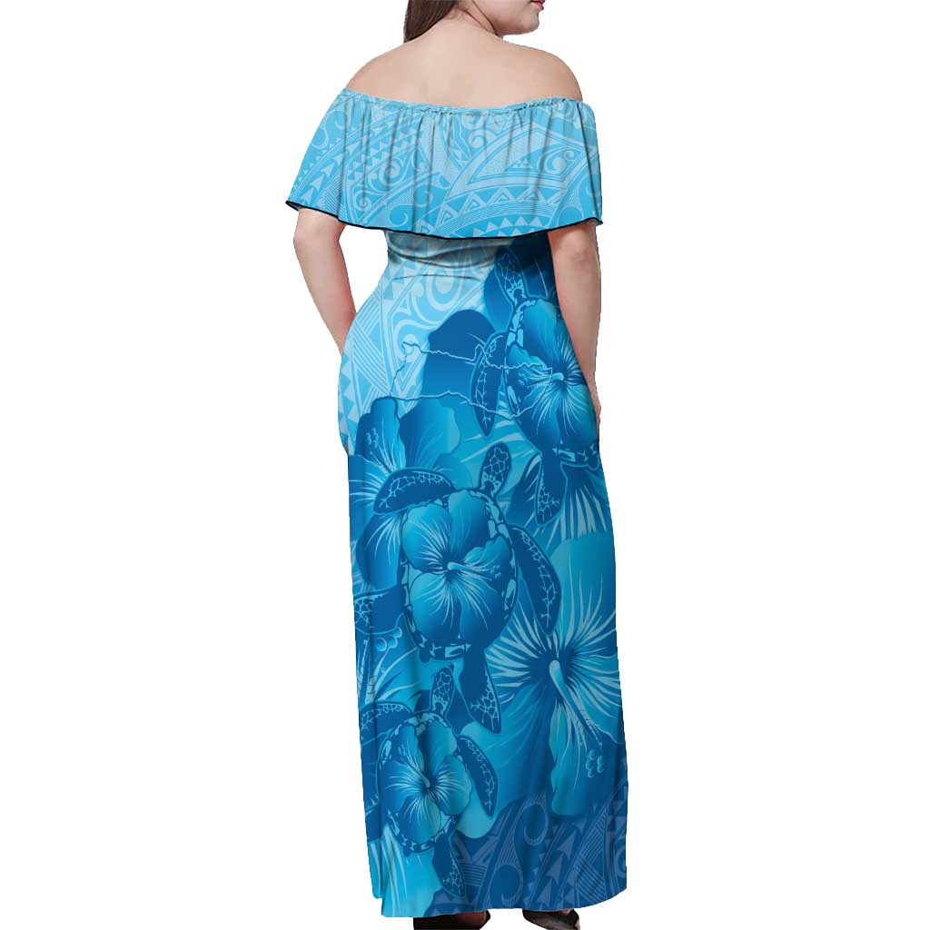 Aloha Hawaii Molokai Island Off Shoulder Maxi Dress Hibiscus Tribal Honu Hawaiian Tattoo LT14 - Polynesian Pride