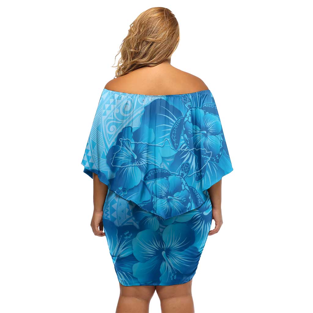 Aloha Hawaii Molokai Island Off Shoulder Short Dress Hibiscus Tribal Honu Hawaiian Tattoo LT14 - Polynesian Pride
