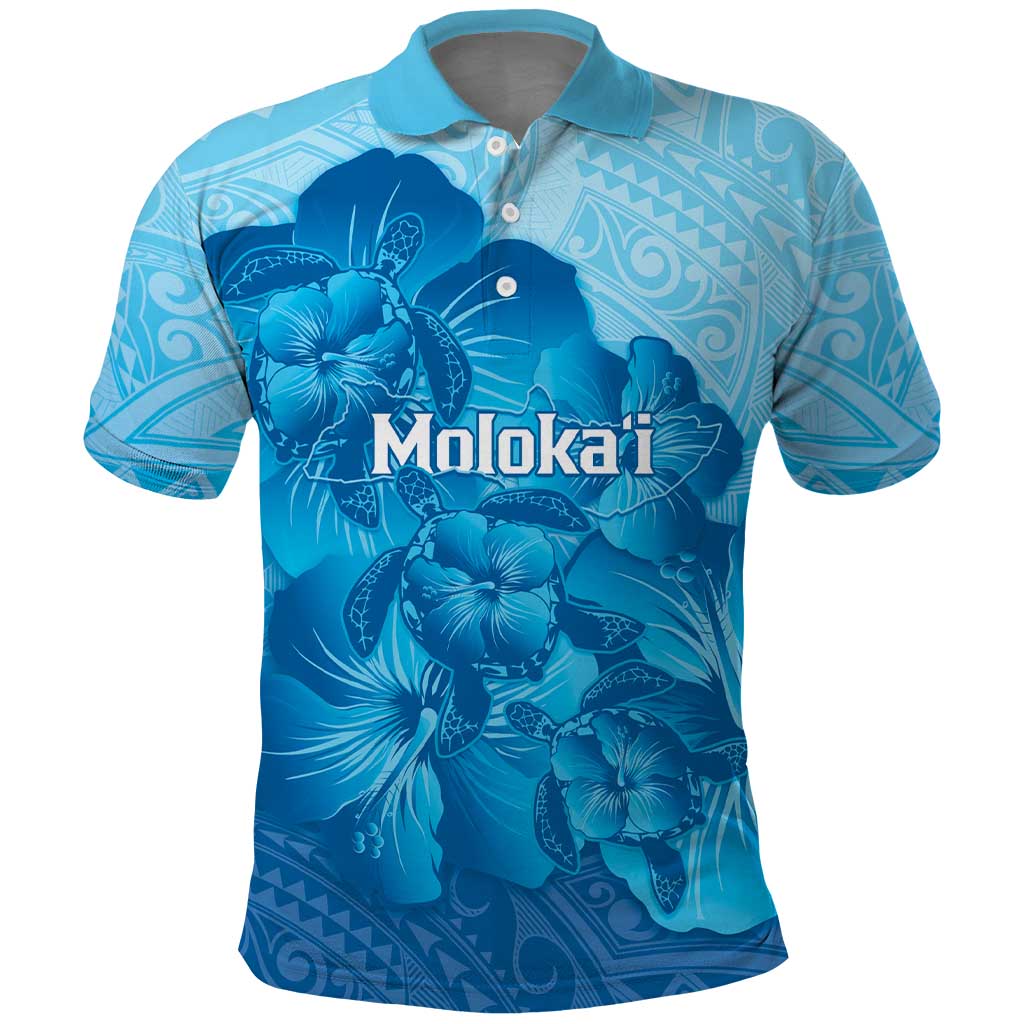 Aloha Hawaii Molokai Island Polo Shirt Hibiscus Tribal Honu Hawaiian Tattoo LT14 Blue - Polynesian Pride
