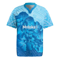 Aloha Hawaii Molokai Island Rugby Jersey Hibiscus Tribal Honu Hawaiian Tattoo LT14 Blue - Polynesian Pride