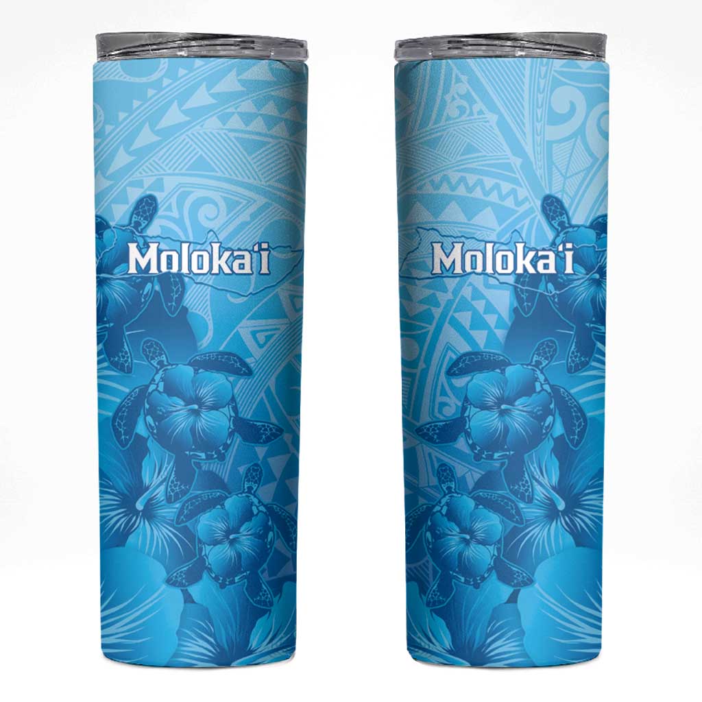 Aloha Hawaii Molokai Island Skinny Tumbler Hibiscus Tribal Honu Hawaiian Tattoo LT14 Blue - Polynesian Pride
