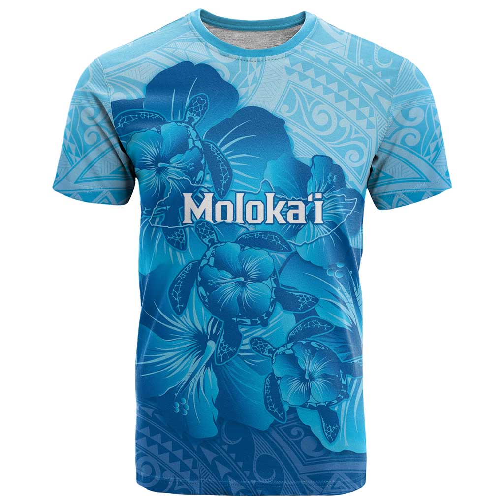 Aloha Hawaii Molokai Island T Shirt Hibiscus Tribal Honu Hawaiian Tattoo LT14 Blue - Polynesian Pride