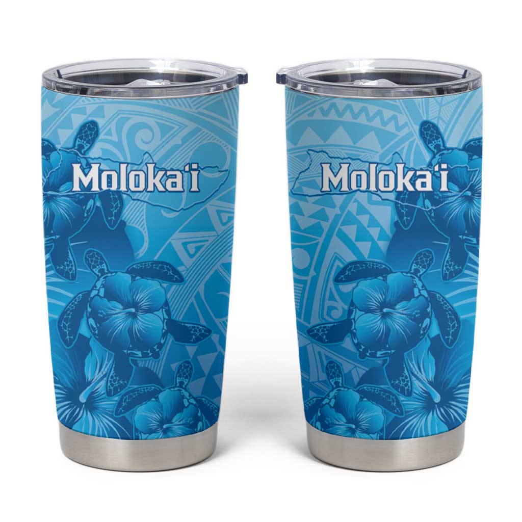 Aloha Hawaii Molokai Island Tumbler Cup Hibiscus Tribal Honu Hawaiian Tattoo LT14 Blue - Polynesian Pride