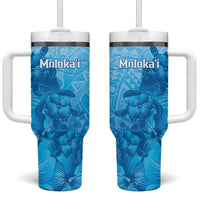Aloha Hawaii Molokai Island Tumbler With Handle Hibiscus Tribal Honu Hawaiian Tattoo LT14 One Size: 40 oz Blue - Polynesian Pride