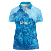 Aloha Hawaii Molokai Island Women Polo Shirt Hibiscus Tribal Honu Hawaiian Tattoo LT14 Female Blue - Polynesian Pride