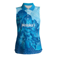 Aloha Hawaii Molokai Island Women Sleeveless Polo Shirt Hibiscus Tribal Honu Hawaiian Tattoo LT14 Female Blue - Polynesian Pride