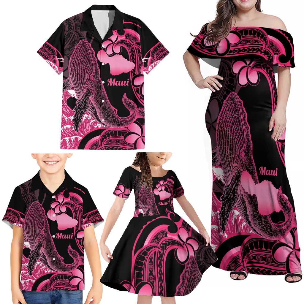 Aloha Hawaii Maui Family Matching Off Shoulder Maxi Dress and Hawaiian Shirt Valley Isle Humpback Whale Black LT14 - Polynesian Pride