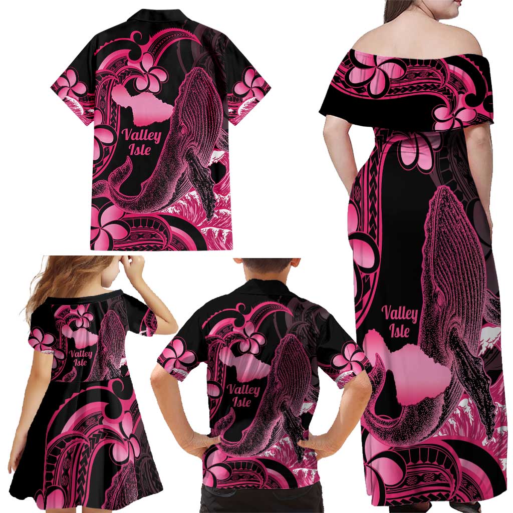 Aloha Hawaii Maui Family Matching Off Shoulder Maxi Dress and Hawaiian Shirt Valley Isle Humpback Whale Black LT14 - Polynesian Pride