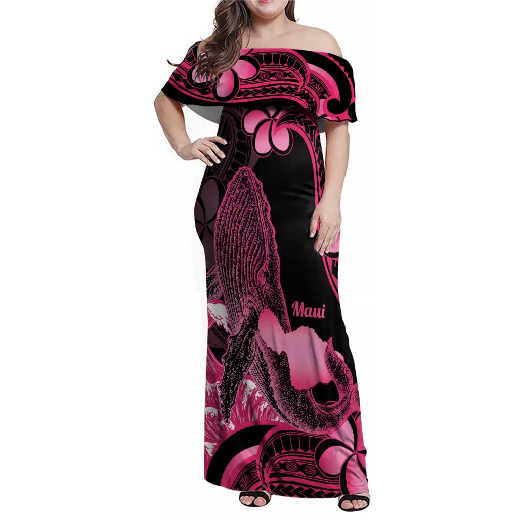 Aloha Hawaii Maui Family Matching Off Shoulder Maxi Dress and Hawaiian Shirt Valley Isle Humpback Whale Black LT14 Mom's Dress Black - Polynesian Pride