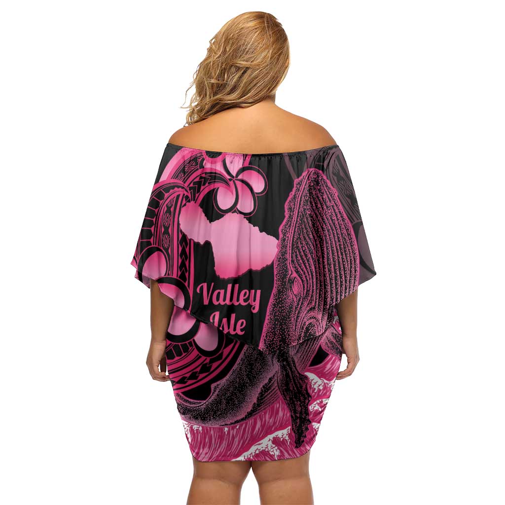 Aloha Hawaii Maui Family Matching Off Shoulder Short Dress and Hawaiian Shirt Valley Isle Humpback Whale Black