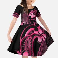 Aloha Hawaii Maui Family Matching Puletasi and Hawaiian Shirt Valley Isle Humpback Whale Black LT14 Daughter's Dress Black - Polynesian Pride