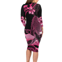 Aloha Hawaii Maui Long Sleeve Bodycon Dress Valley Isle Humpback Whale Black