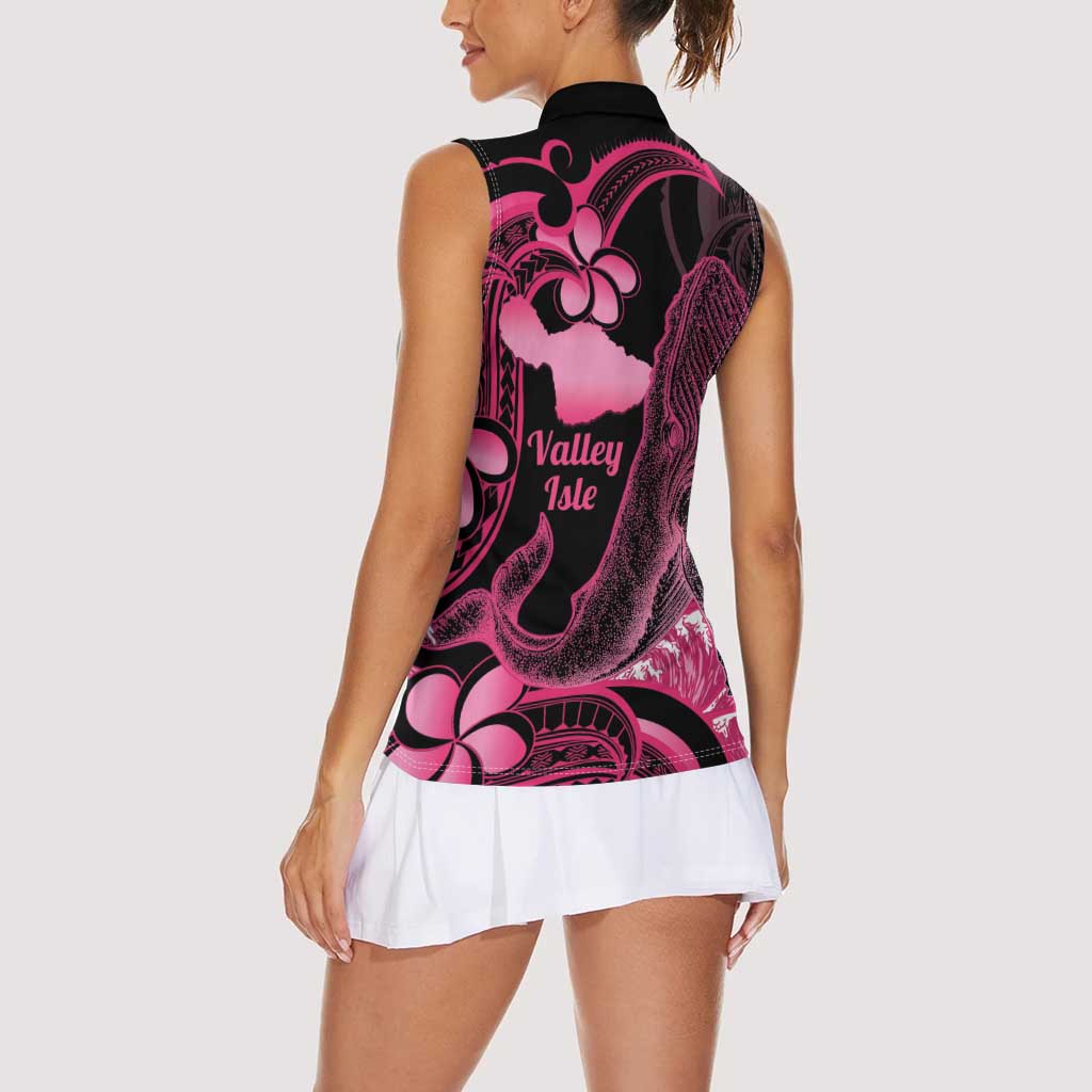 Aloha Hawaii Maui Women Sleeveless Polo Shirt Valley Isle Humpback Whale Black