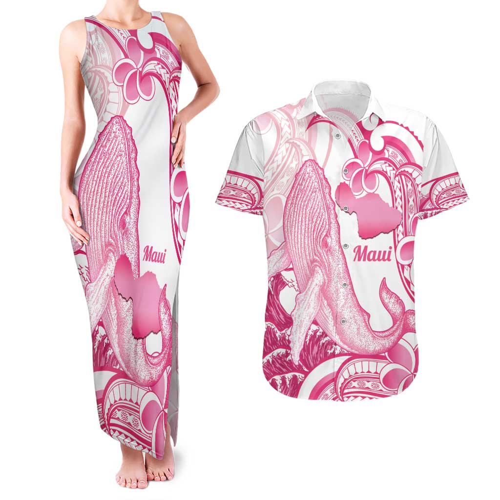 Aloha Hawaii Maui Couples Matching Tank Maxi Dress and Hawaiian Shirt Valley Isle Humpback Whale White