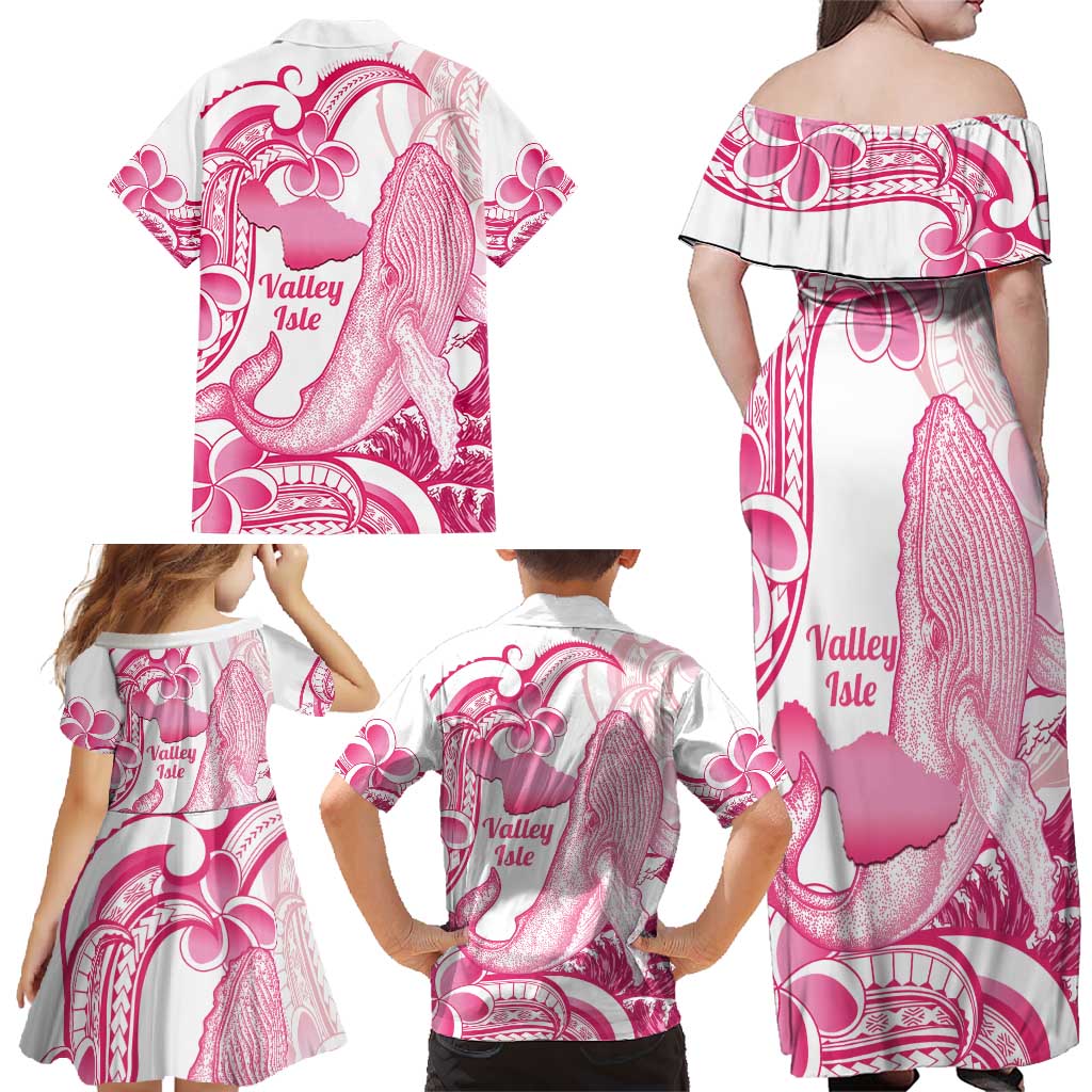 Aloha Hawaii Maui Family Matching Off Shoulder Maxi Dress and Hawaiian Shirt Valley Isle Humpback Whale White LT14 - Polynesian Pride