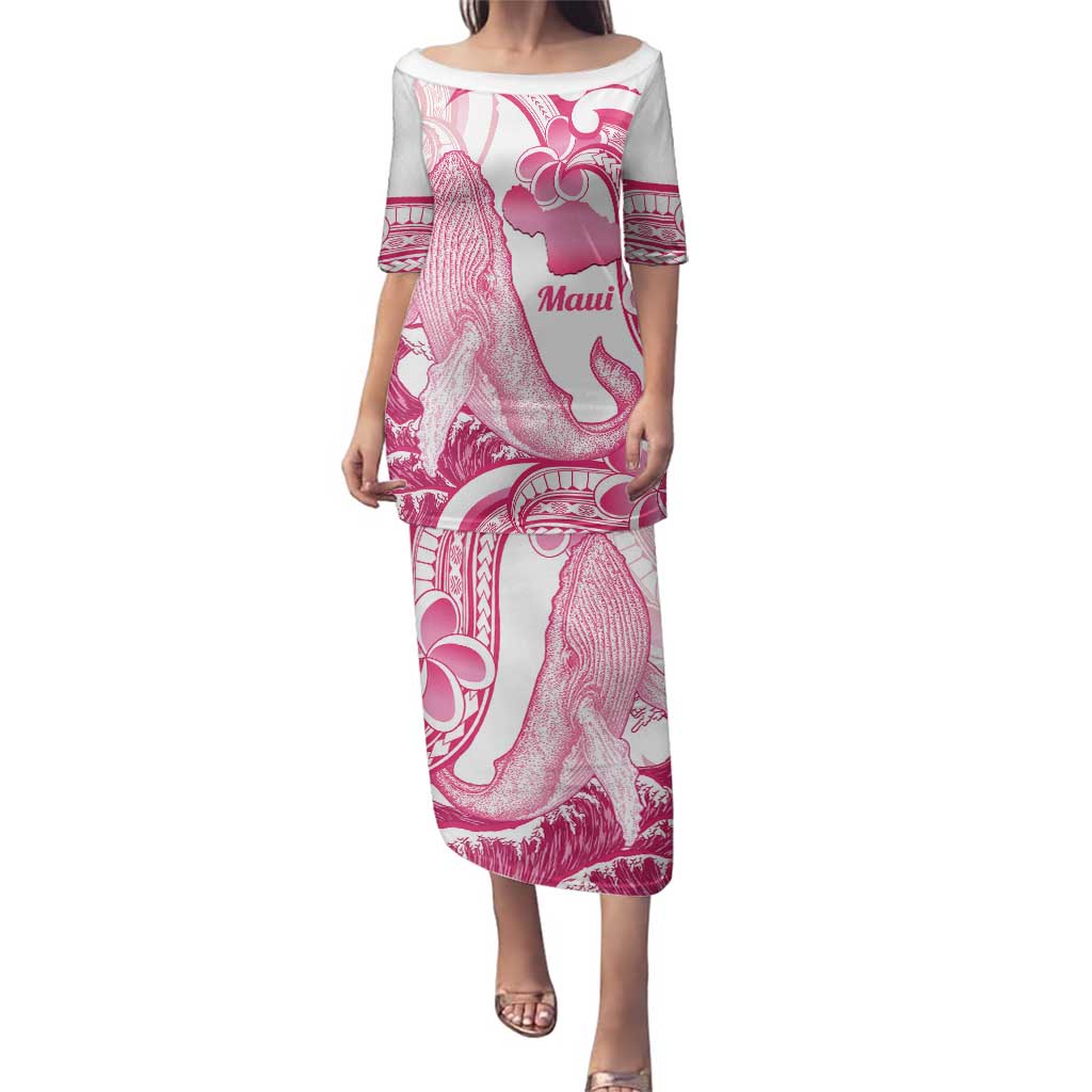 Aloha Hawaii Maui Family Matching Puletasi and Hawaiian Shirt Valley Isle Humpback Whale White LT14 Mom's Dress White - Polynesian Pride