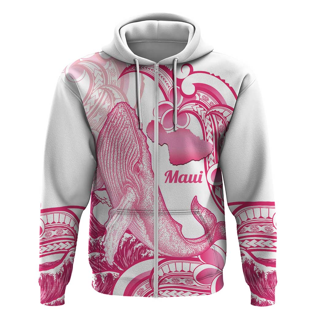 Aloha Hawaii Maui Zip Hoodie Valley Isle Humpback Whale White LT14 Zip Hoodie White - Polynesian Pride