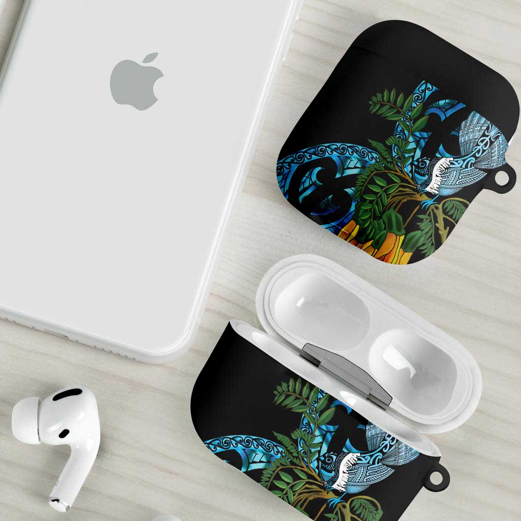 Turquoise New Zealand Kowhai And Piwakawaka AirPods Case Maori Ngaru Paua Shell LT14 - Polynesian Pride
