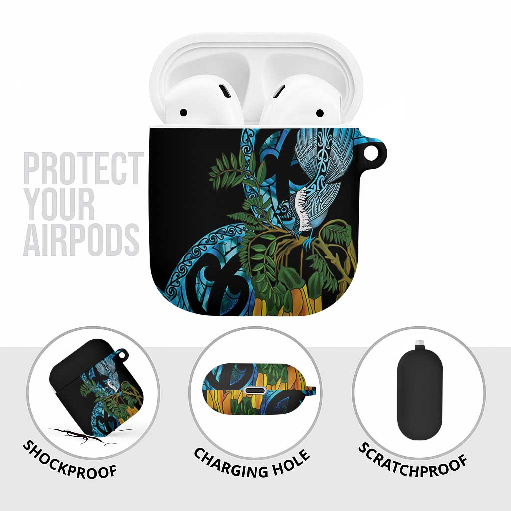 Turquoise New Zealand Kowhai And Piwakawaka AirPods Case Maori Ngaru Paua Shell LT14 - Polynesian Pride