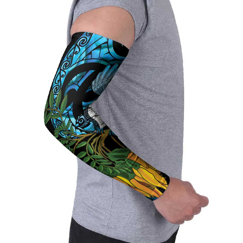 Turquoise New Zealand Kowhai And Piwakawaka Arm Sleeves Maori Ngaru Paua Shell LT14 - Polynesian Pride